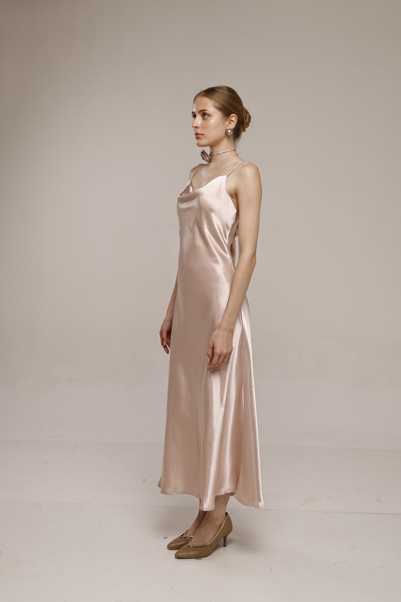 Boonne Fashions فستان ميدي ساتان وردي للنساء - Image 2